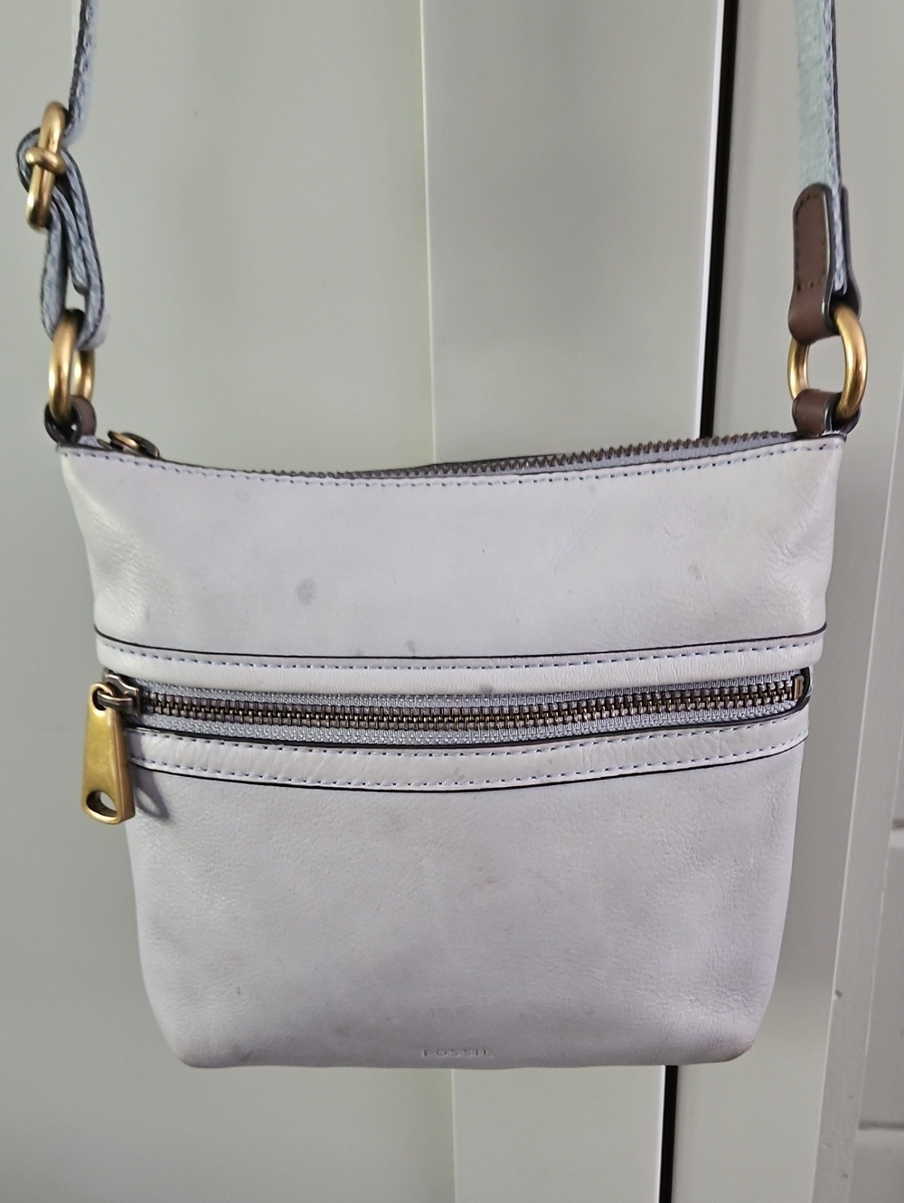 Fossil Baby Blue Leather Crossbody with Gold Hardware NOTE*marks Priced Accord.